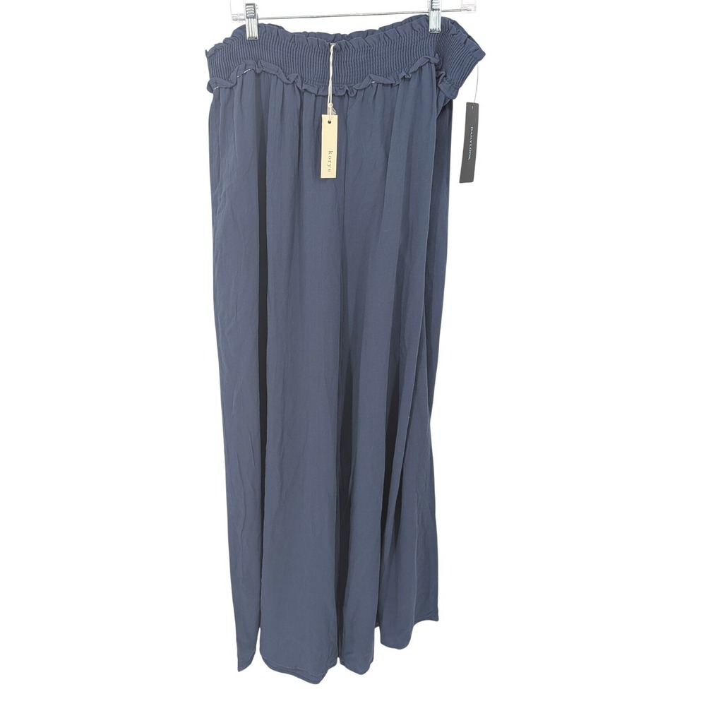 Korye Wide Leg Pants Womens 2X Blue Linen Blend Smocked Waist Pull On Comfort